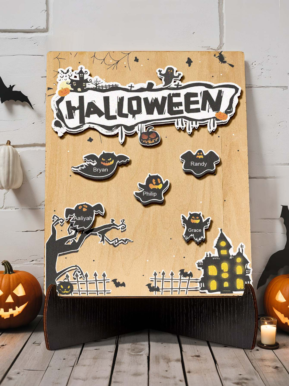 Targa Fantasmino in Legno Personalizzata Nome Regalo Decorazione Segnaposto Halloween