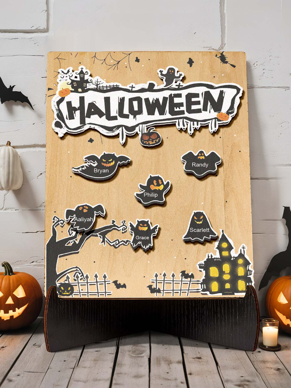 Targa Fantasmino in Legno Personalizzata Nome Regalo Decorazione Segnaposto Halloween