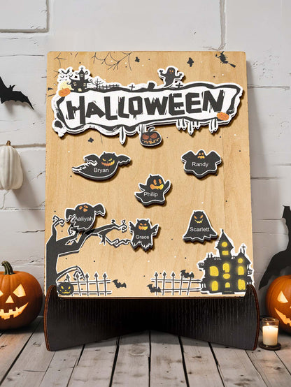 Targa Fantasmino in Legno Personalizzata Nome Regalo Decorazione Segnaposto Halloween