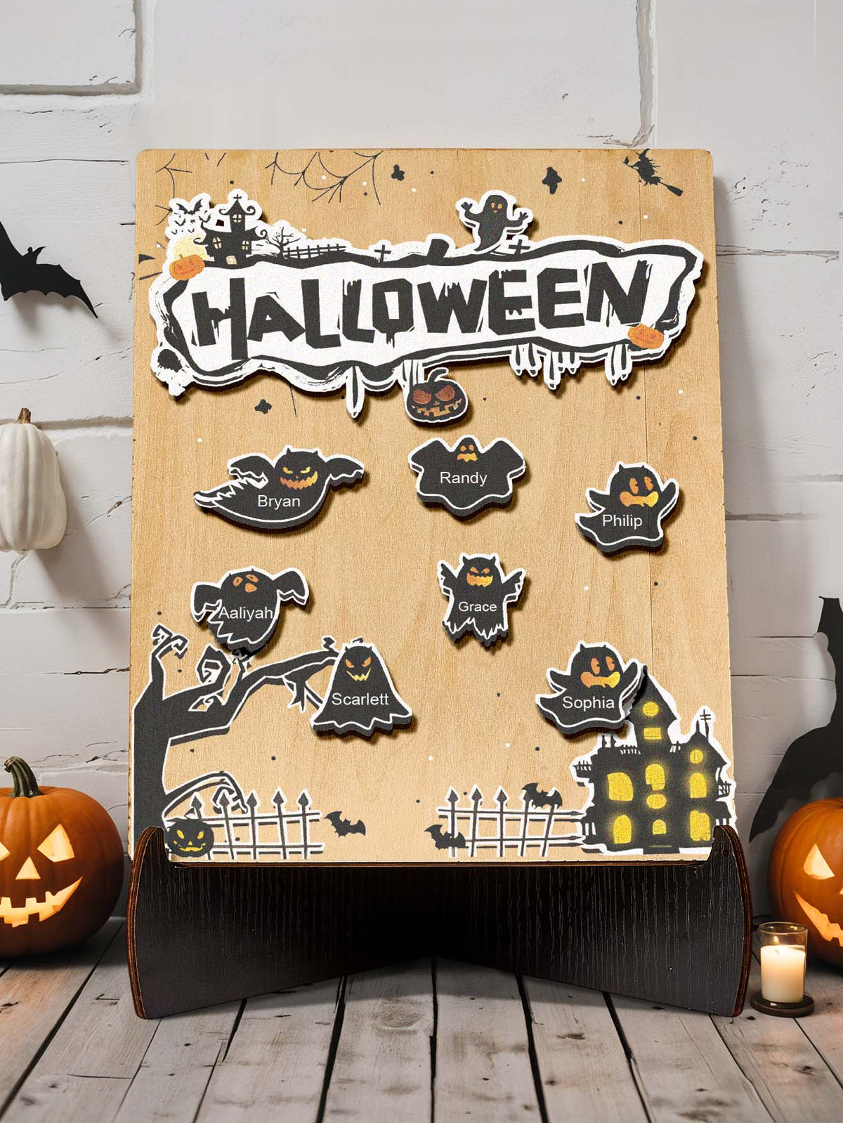 Targa Fantasmino in Legno Personalizzata Nome Regalo Decorazione Segnaposto Halloween