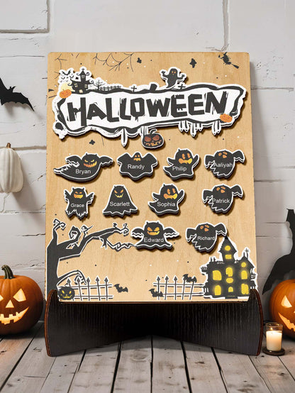 Targa Fantasmino in Legno Personalizzata Nome Regalo Decorazione Segnaposto Halloween