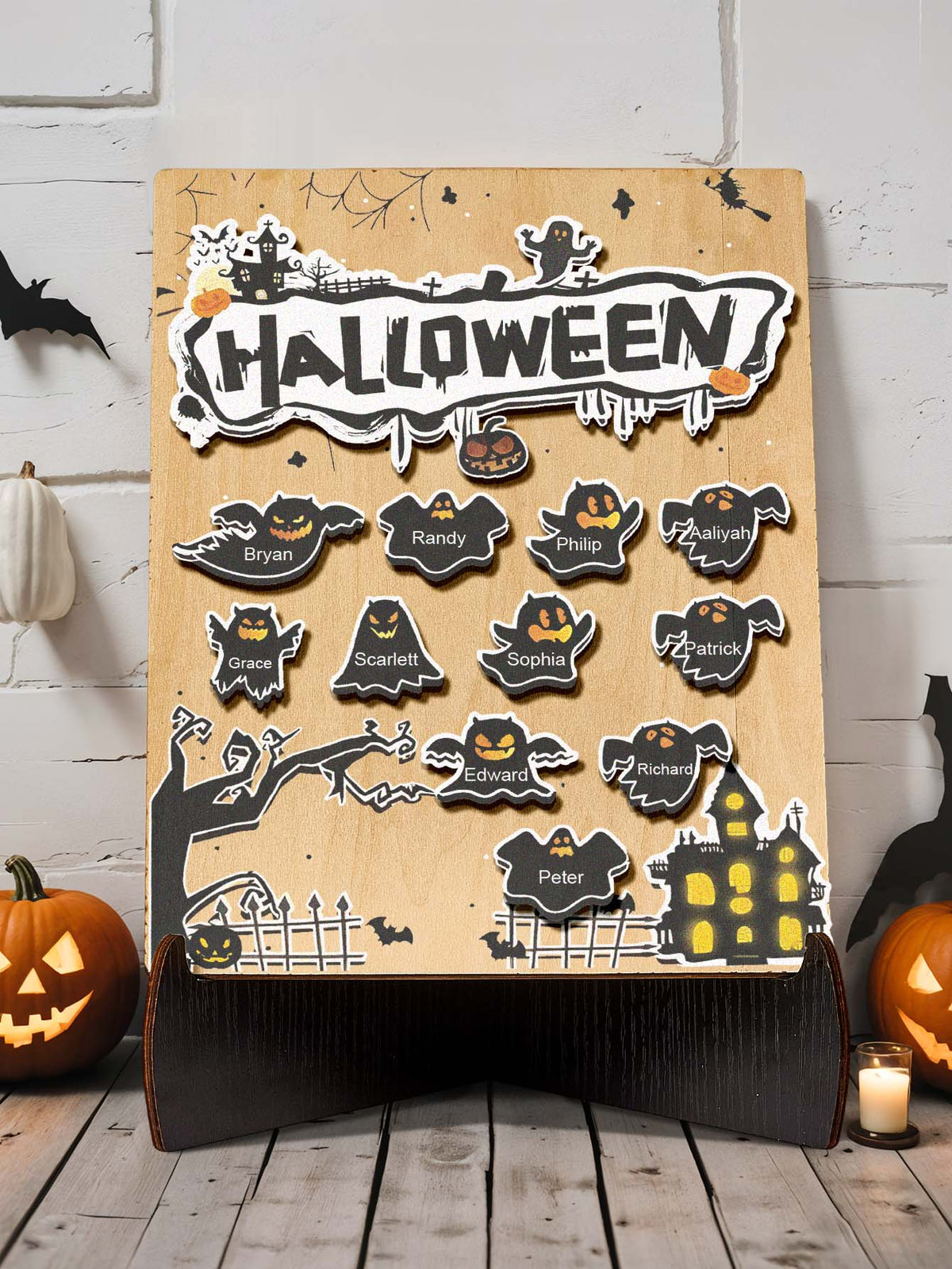 Targa Fantasmino in Legno Personalizzata Nome Regalo Decorazione Segnaposto Halloween