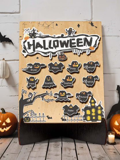 Targa Fantasmino in Legno Personalizzata Nome Regalo Decorazione Segnaposto Halloween