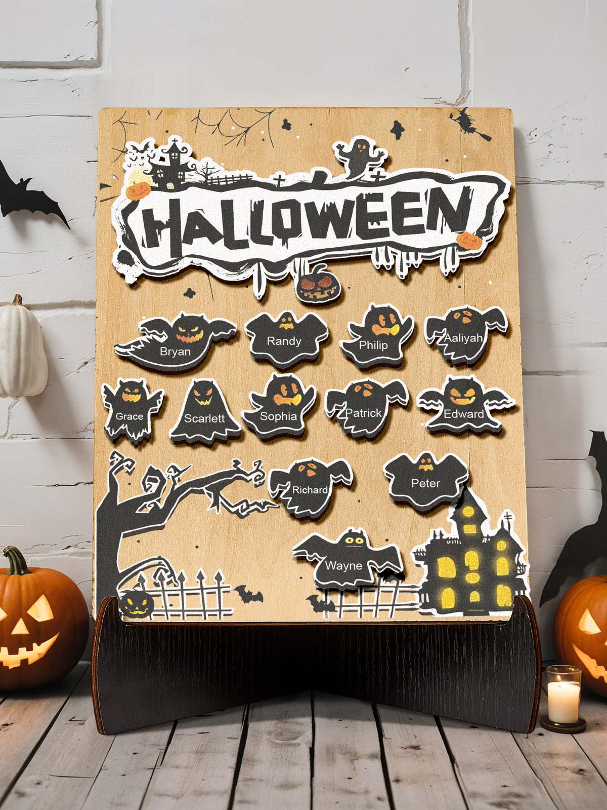 Targa Fantasmino in Legno Personalizzata Nome Regalo Decorazione Segnaposto Halloween