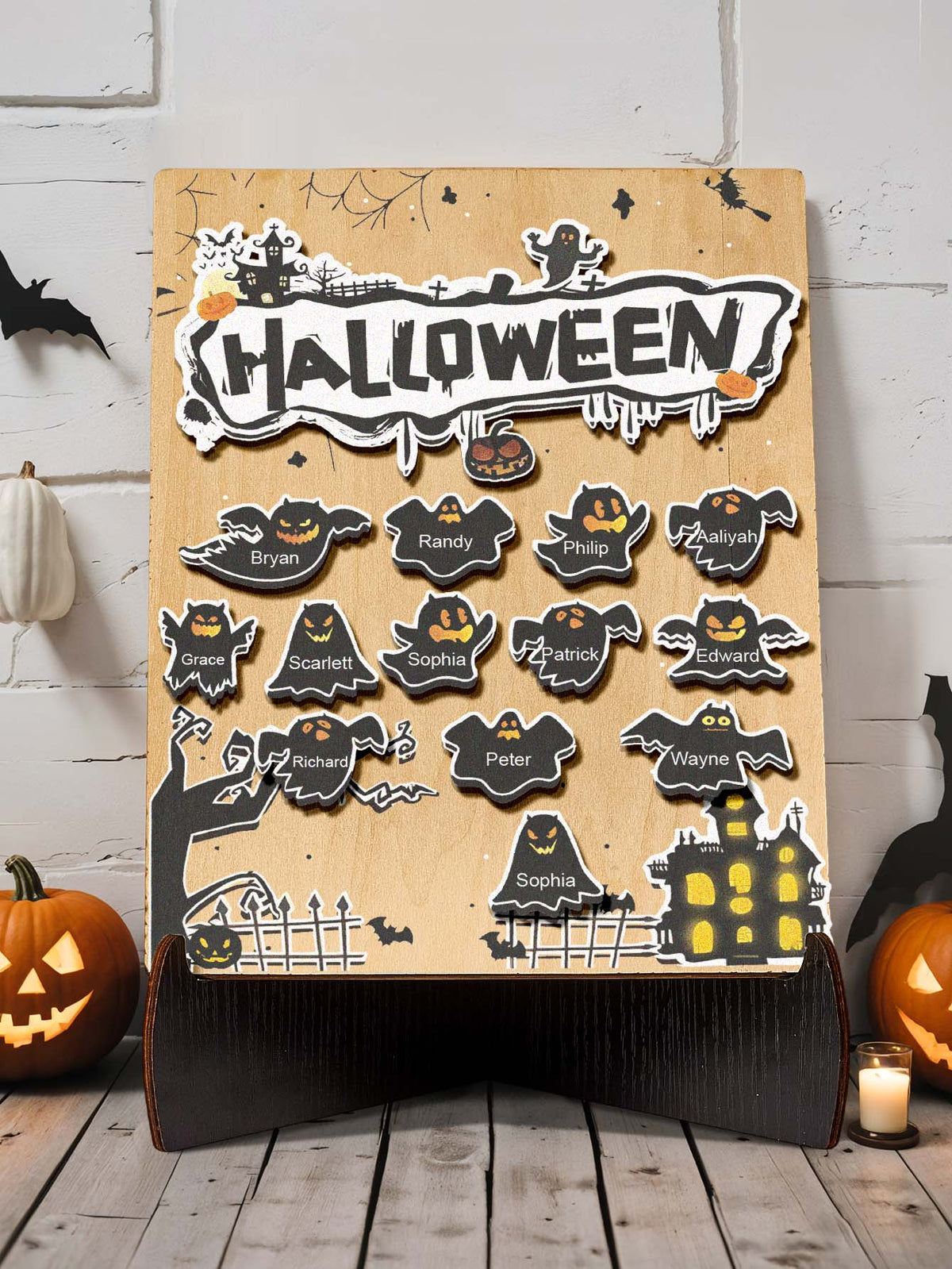 Targa Fantasmino in Legno Personalizzata Nome Regalo Decorazione Segnaposto Halloween