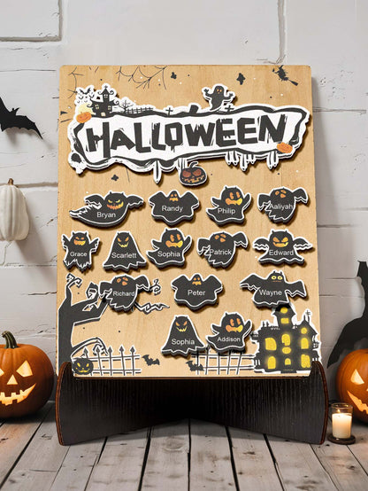 Targa Fantasmino in Legno Personalizzata Nome Regalo Decorazione Segnaposto Halloween