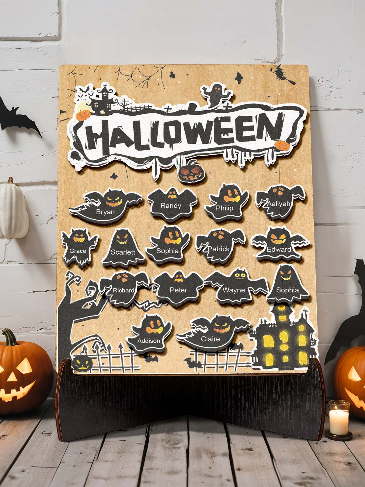 Targa Fantasmino in Legno Personalizzata Nome Regalo Decorazione Segnaposto Halloween
