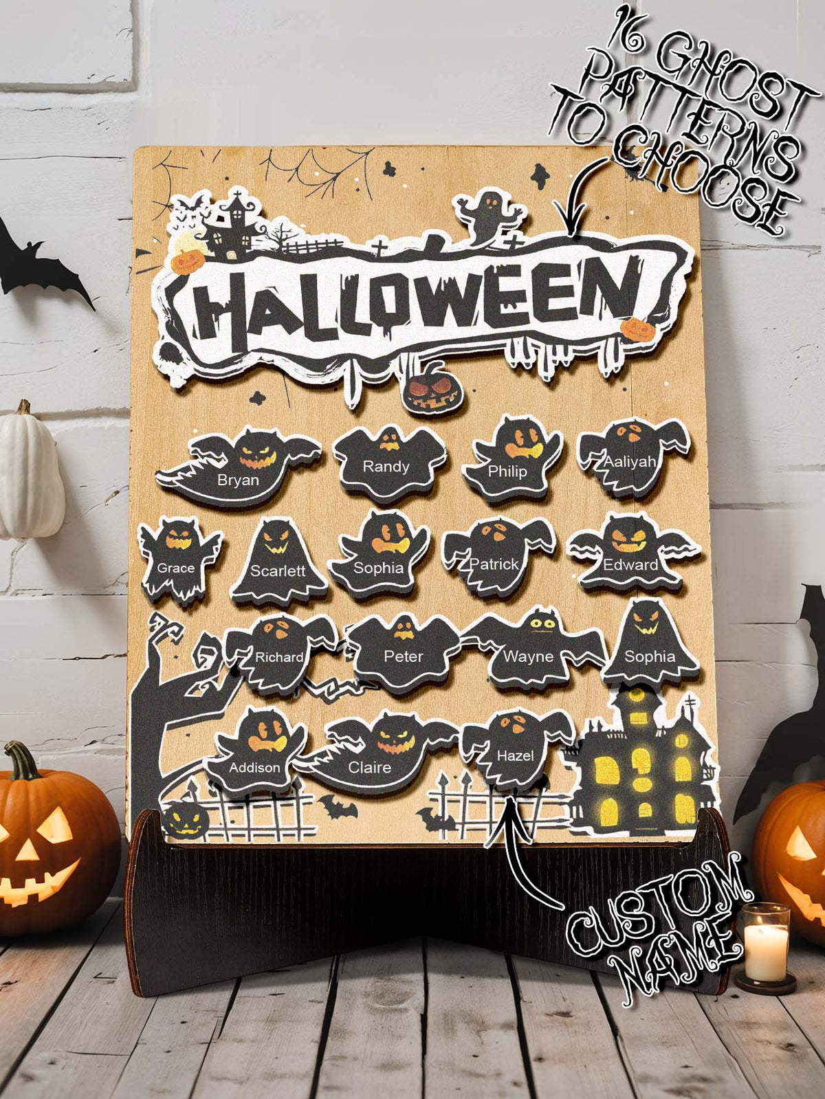 Targa Fantasmino in Legno Personalizzata Nome Regalo Decorazione Segnaposto Halloween