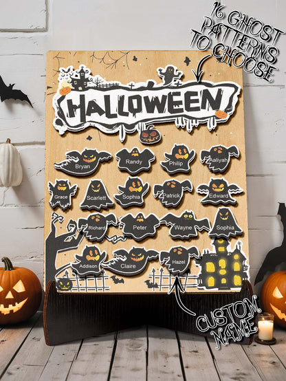 Targa Fantasmino in Legno Personalizzata Nome Regalo Decorazione Segnaposto Halloween