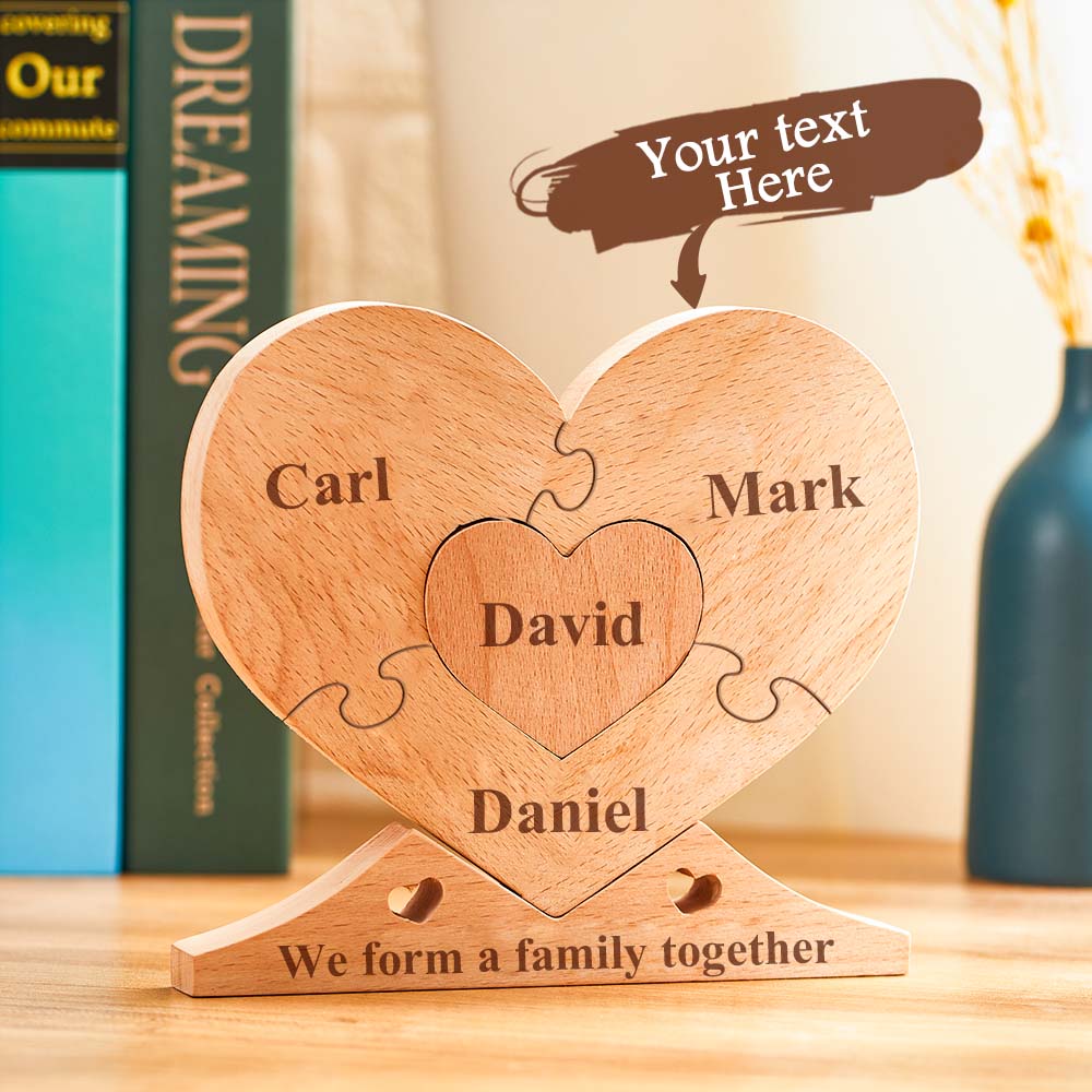 Puzzle a Cuore in Legno Personalizzato con Nomi – Decorazione Famigliare Artigianale e Unica
