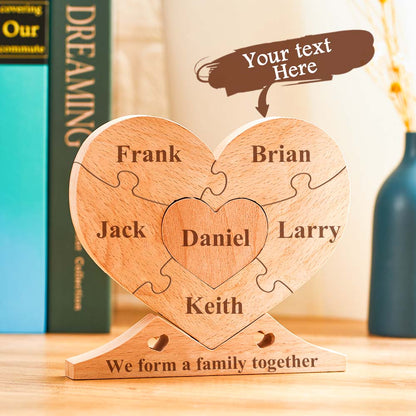 Puzzle a Cuore in Legno Personalizzato con Nomi – Decorazione Famigliare Artigianale e Unica