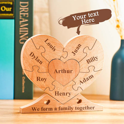 Puzzle a Cuore in Legno Personalizzato con Nomi – Decorazione Famigliare Artigianale e Unica