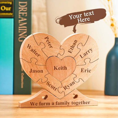 Puzzle a Cuore in Legno Personalizzato con Nomi – Decorazione Famigliare Artigianale e Unica