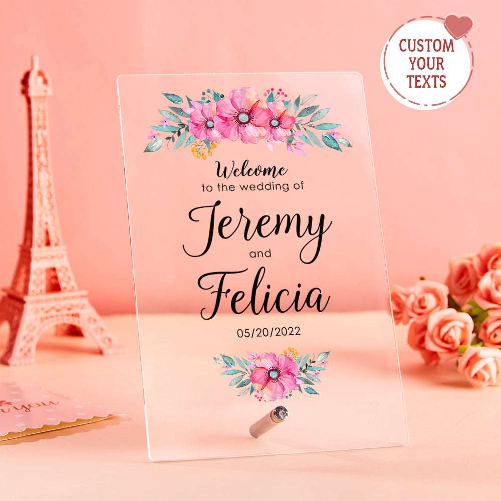 Targa Benvenuto Nozze Acrilico Personalizzata Plexiglass Nomi Regalo Matrimonio e Anniversario