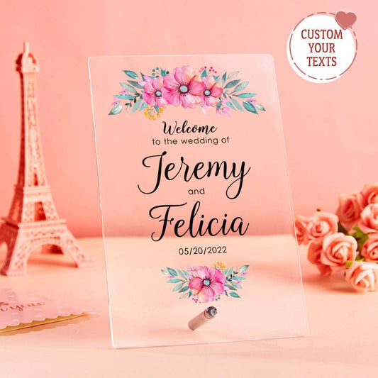 Targa Benvenuto Nozze Acrilico Personalizzata Plexiglass Nomi Regalo Matrimonio e Anniversario