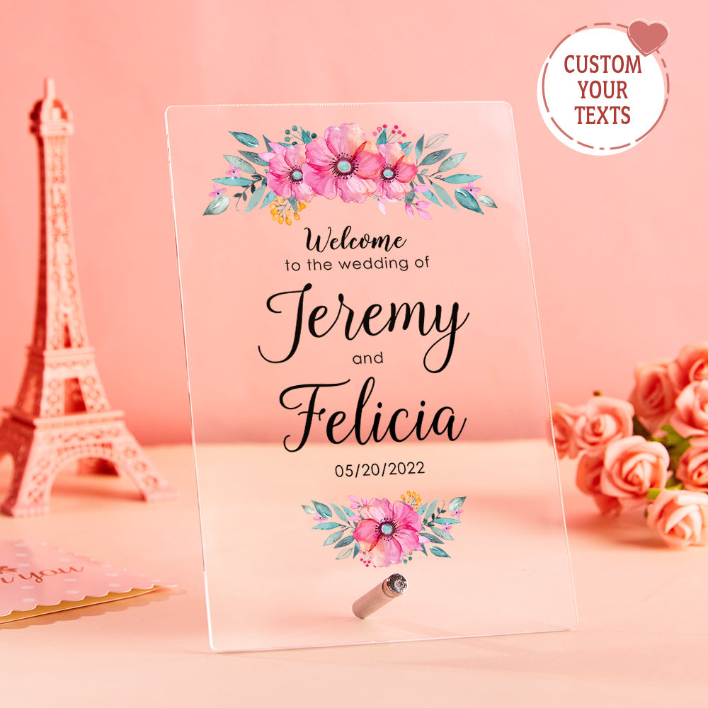 Targa Benvenuto Nozze Acrilico Personalizzata Plexiglass Nomi Regalo Matrimonio e Anniversario