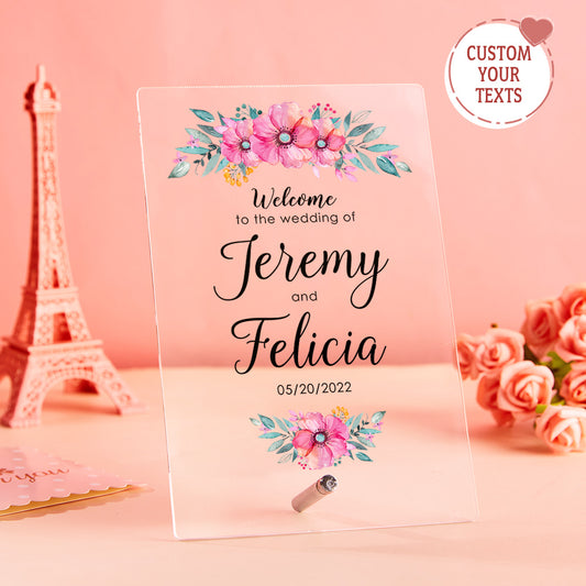 Targa Benvenuto Nozze Acrilico Personalizzata Plexiglass Nomi Regalo Matrimonio e Anniversario