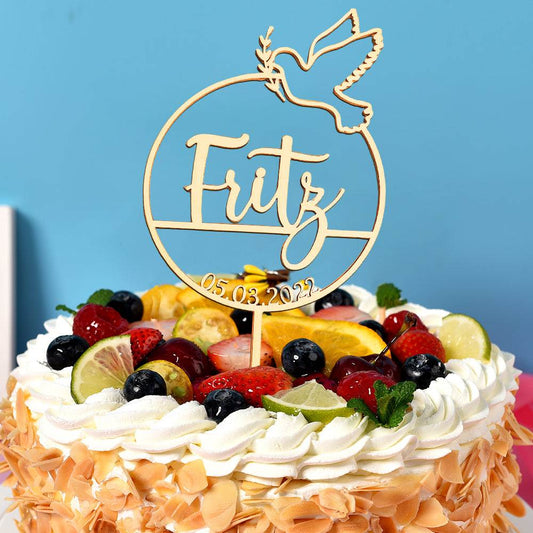 Cake Topper Personalizzato Nome Legno Colomba Comunione, Battesimo, Cresima