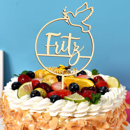 Cake Topper Personalizzato Nome Legno Colomba Comunione, Battesimo, Cresima