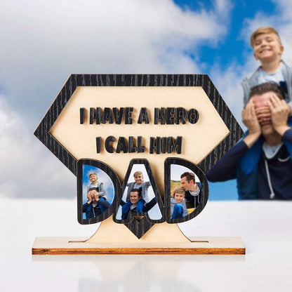 Ornamento in Legno Personalizzato "Super Dad" - Forma Diamante con Foto