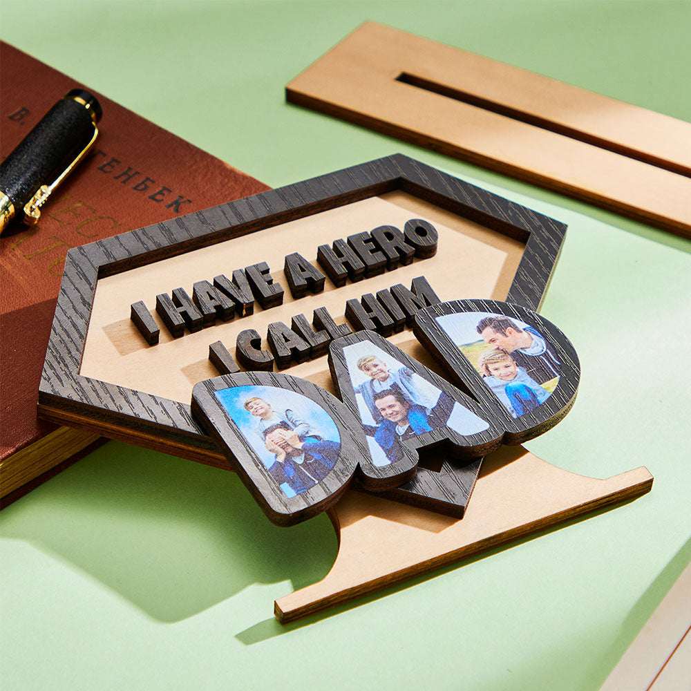 Ornamento in Legno Personalizzato "Super Dad" - Forma Diamante con Foto