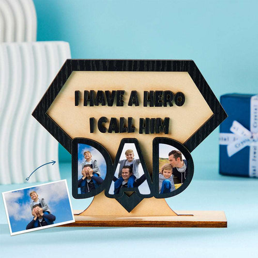 Ornamento in Legno Personalizzato "Super Dad" - Forma Diamante con Foto