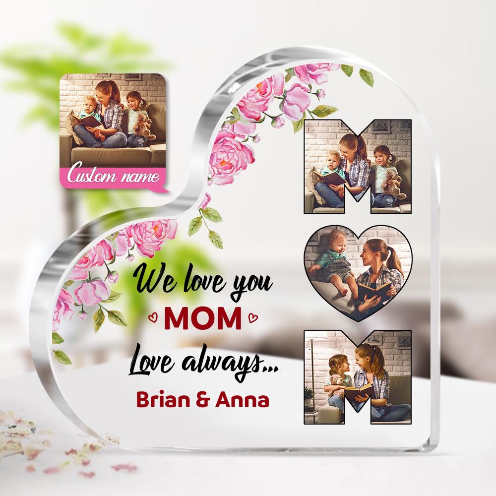 Cuore in Acrilico Personalizzato con Foto e Fiori – Decorazione Unica per la Festa della Mamma – Regalo Su Misura