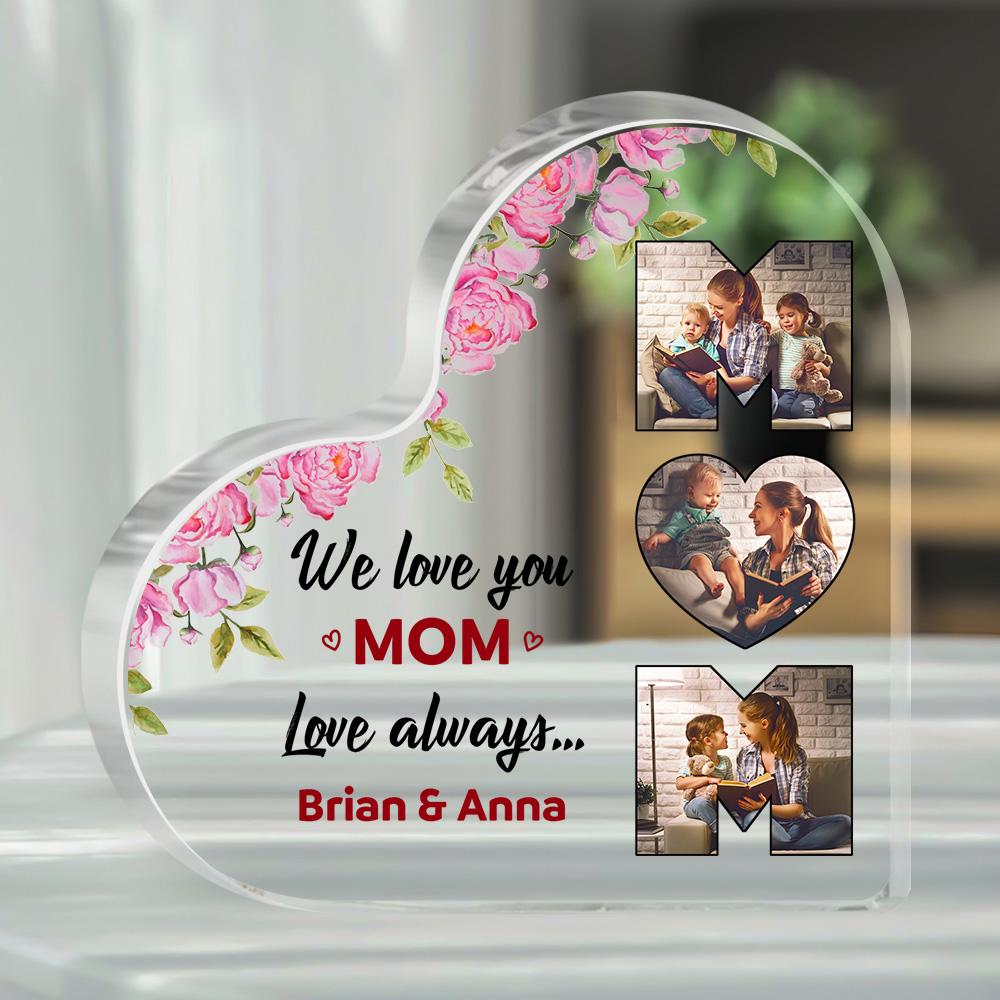 Cuore in Acrilico Personalizzato con Foto e Fiori – Decorazione Unica per la Festa della Mamma – Regalo Su Misura