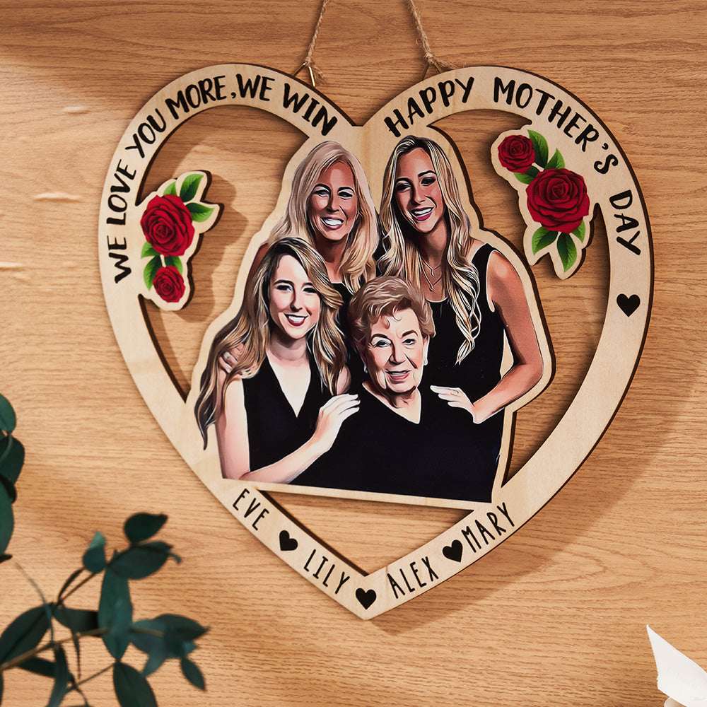 Cuore legno da parete con foto nomi dedica per la mamma