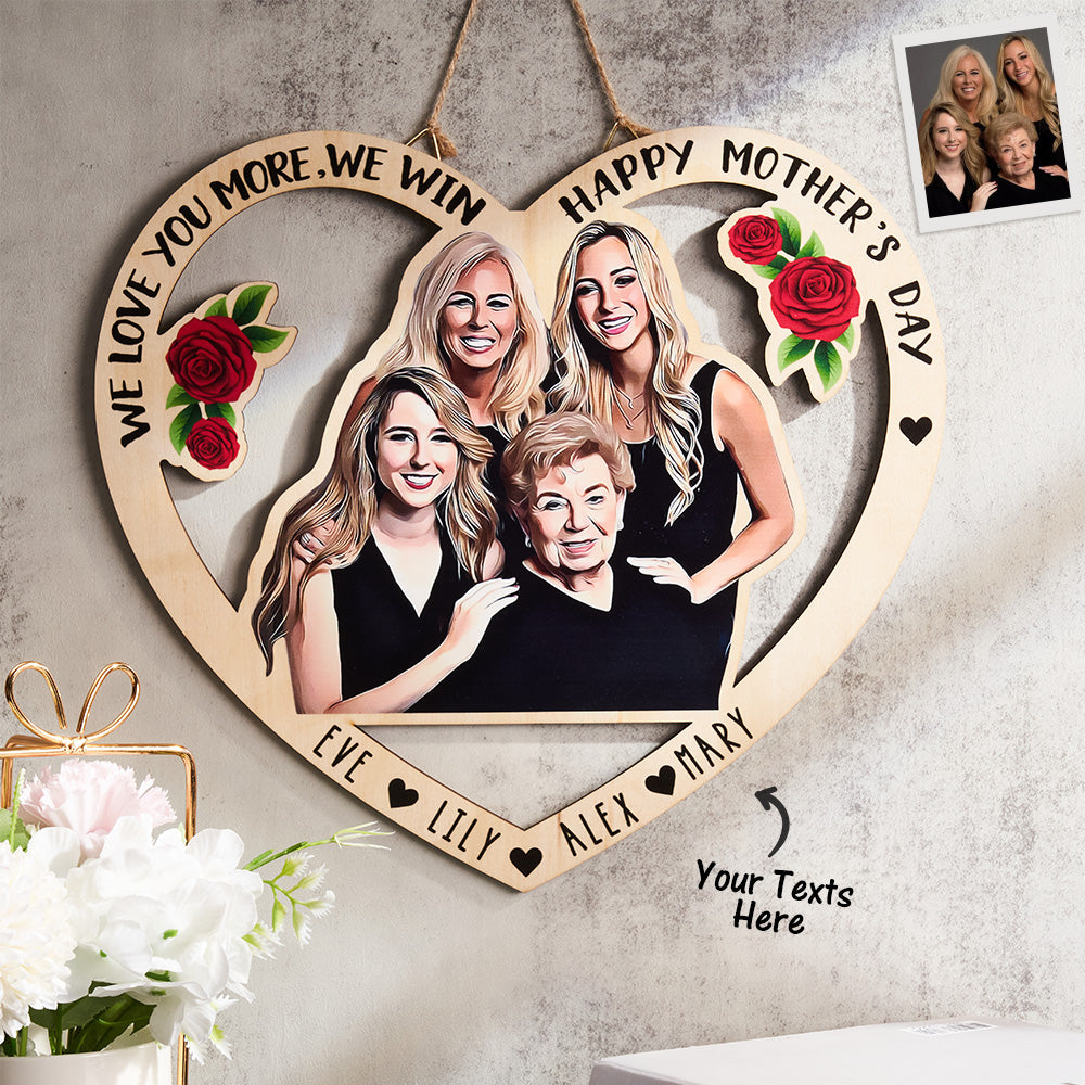 Cuore legno da parete con foto nomi dedica per la mamma