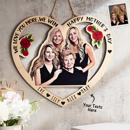 Cuore legno da parete con foto nomi dedica per la mamma