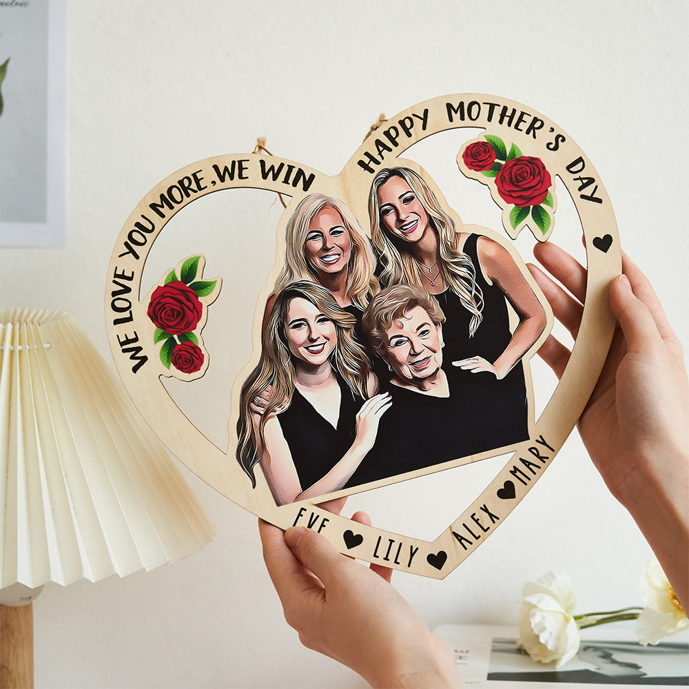 Cuore legno da parete con foto nomi dedica per la mamma