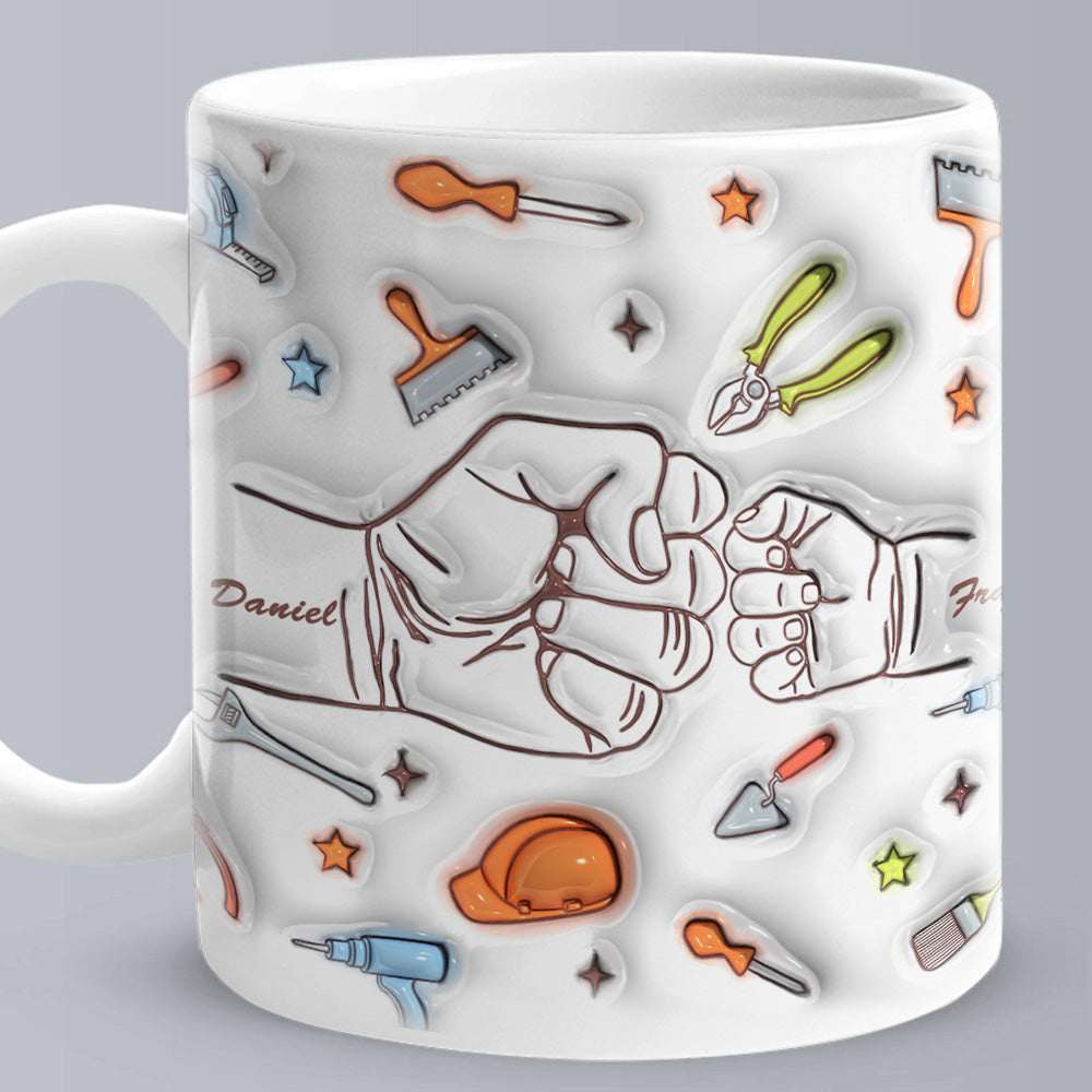 Tazza Personalizzata "Fist Bump" Effetto 3D - Regalo Papà Nonno con Nomi Figli
