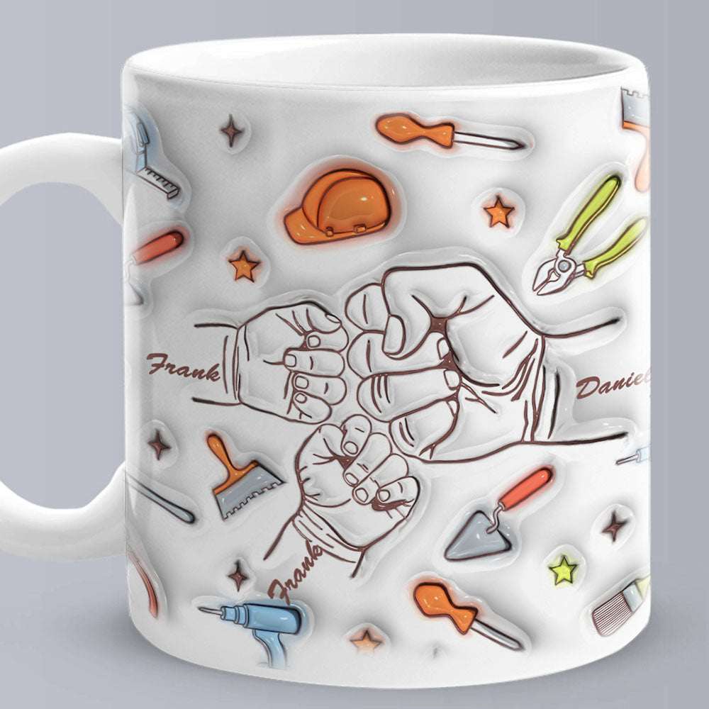 Tazza Personalizzata "Fist Bump" Effetto 3D - Regalo Papà Nonno con Nomi Figli