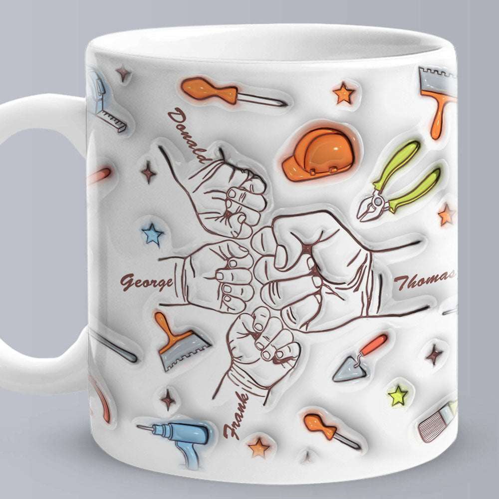 Tazza Personalizzata "Fist Bump" Effetto 3D - Regalo Papà Nonno con Nomi Figli
