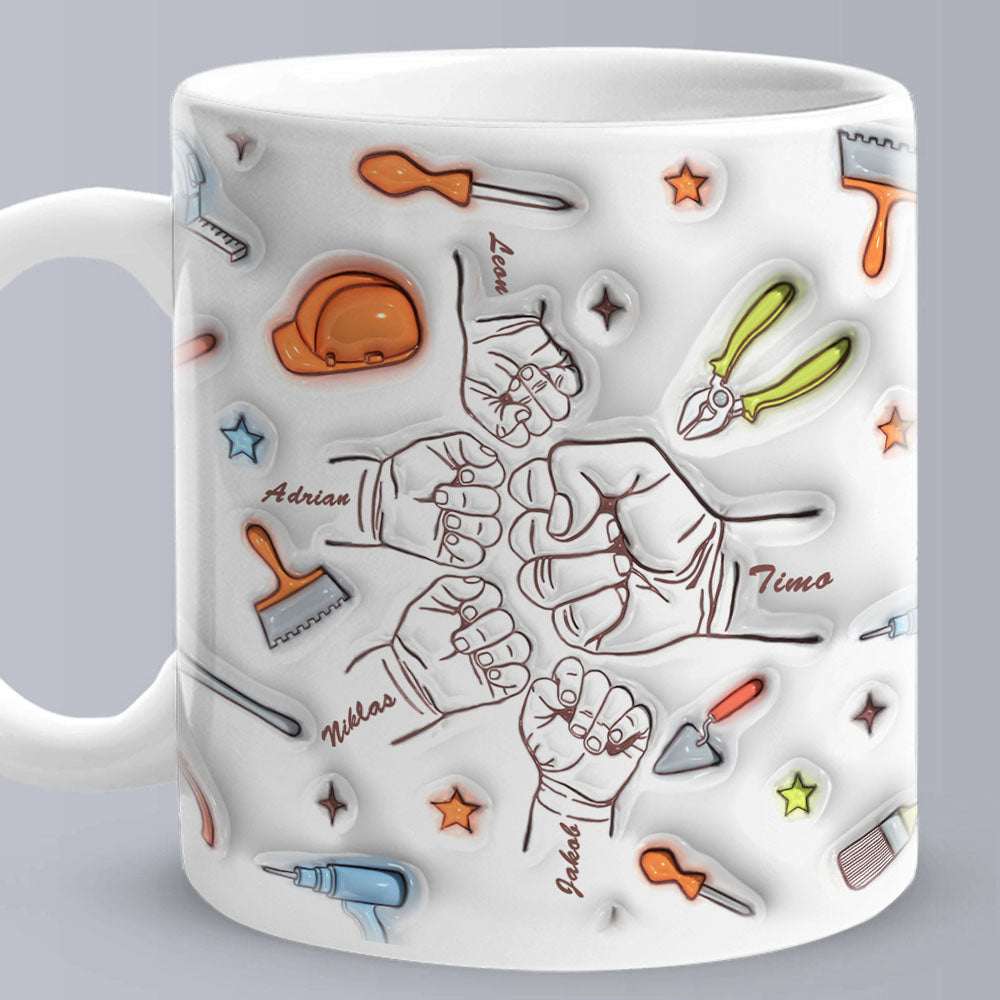 Tazza Personalizzata "Fist Bump" Effetto 3D - Regalo Papà Nonno con Nomi Figli
