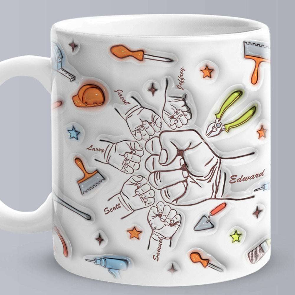 Tazza Personalizzata "Fist Bump" Effetto 3D - Regalo Papà Nonno con Nomi Figli