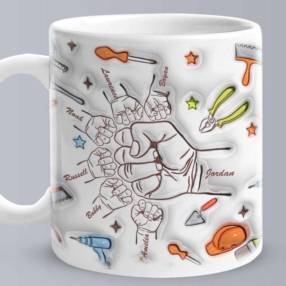 Tazza Personalizzata "Fist Bump" Effetto 3D - Regalo Papà Nonno con Nomi Figli