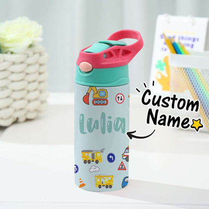 Tazza Termica Trattore Personalizzata con Nome Regalo Bambini Acciaio