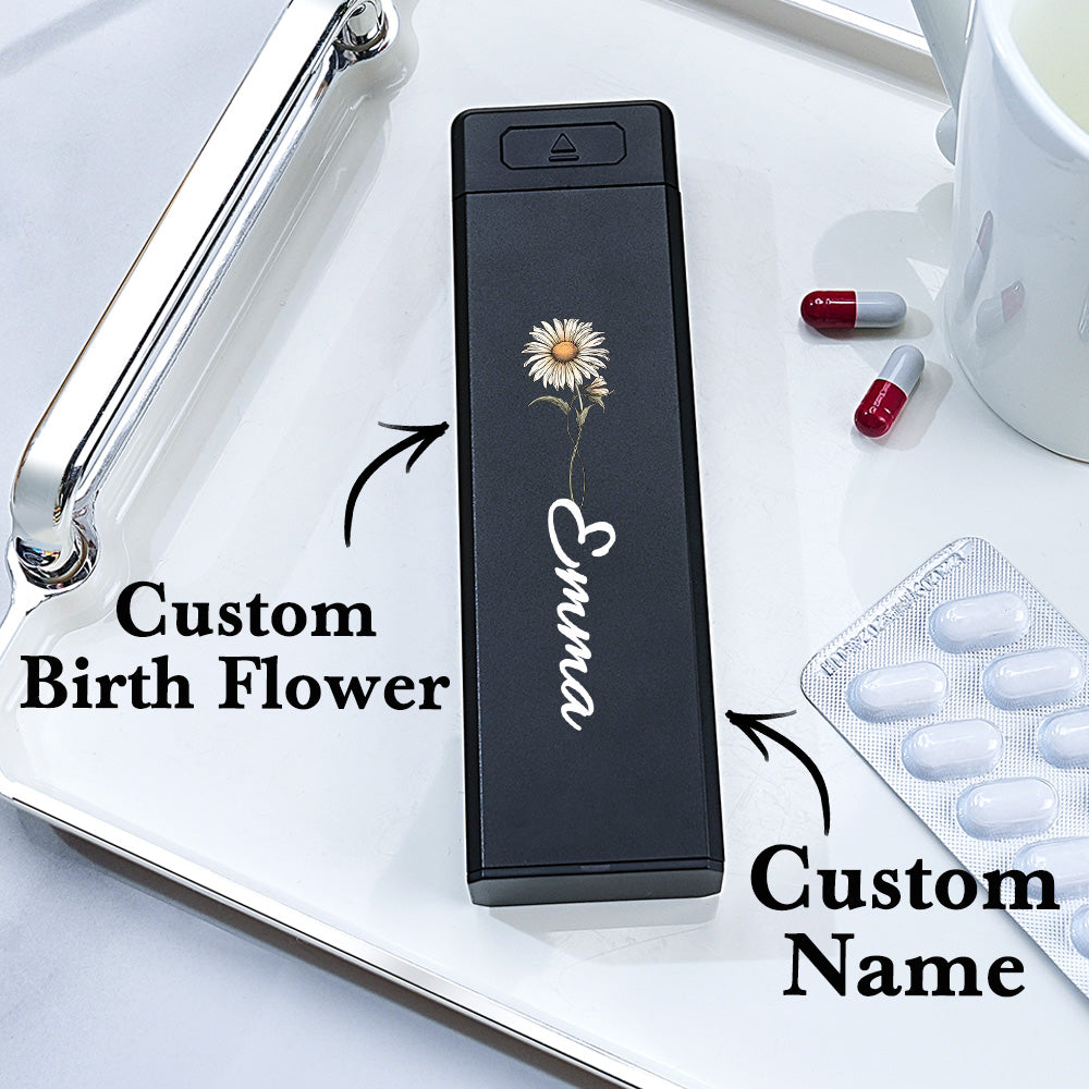 Organizer Pillole Settimanale Personalizzato Nome e Fiore Nascita idea regalo mamma nonni papà
