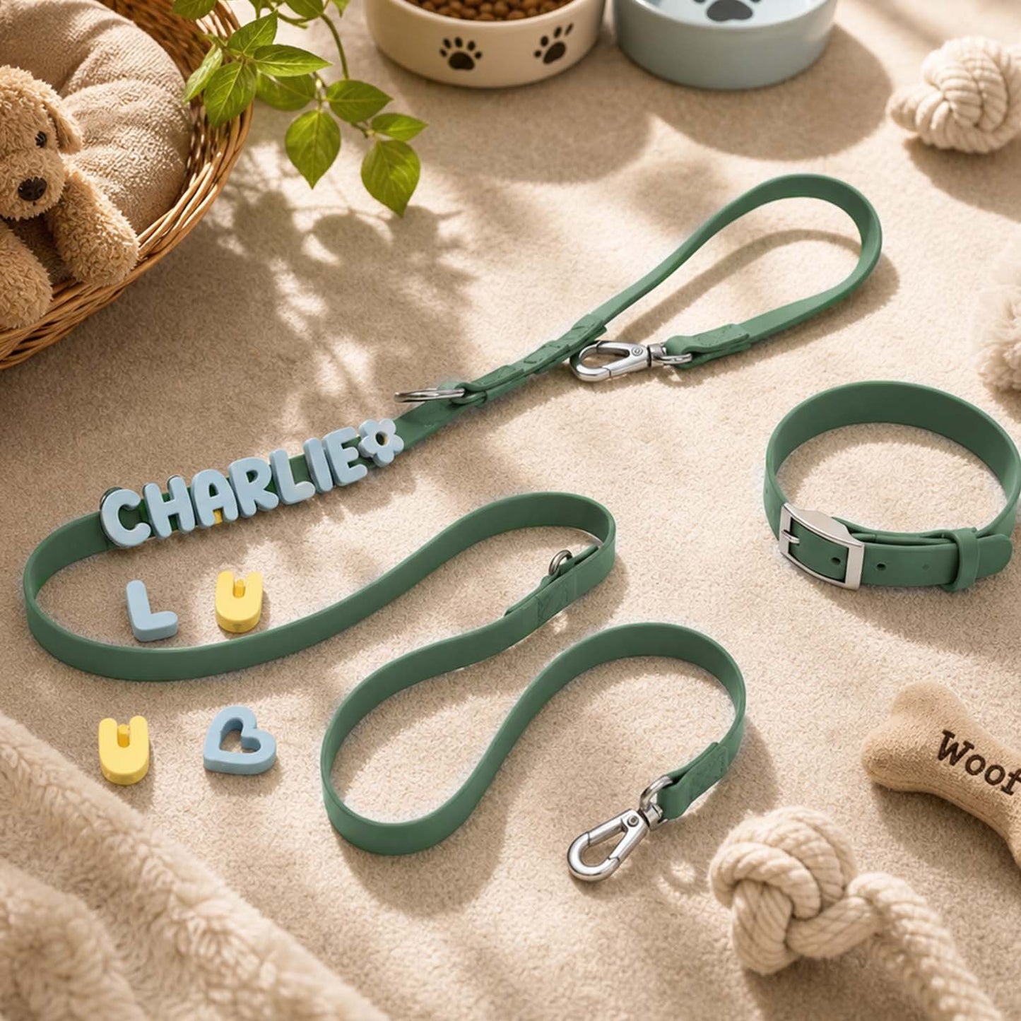 Collare Silicone Cane Gatto Personalizzato con Lettere Nome Set Collare e Guinzaglio