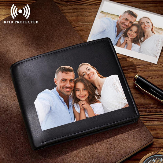 Portafoglio da uomo in pelle personalizzato foto protezione RFID e spazzola antifurto regalo papà