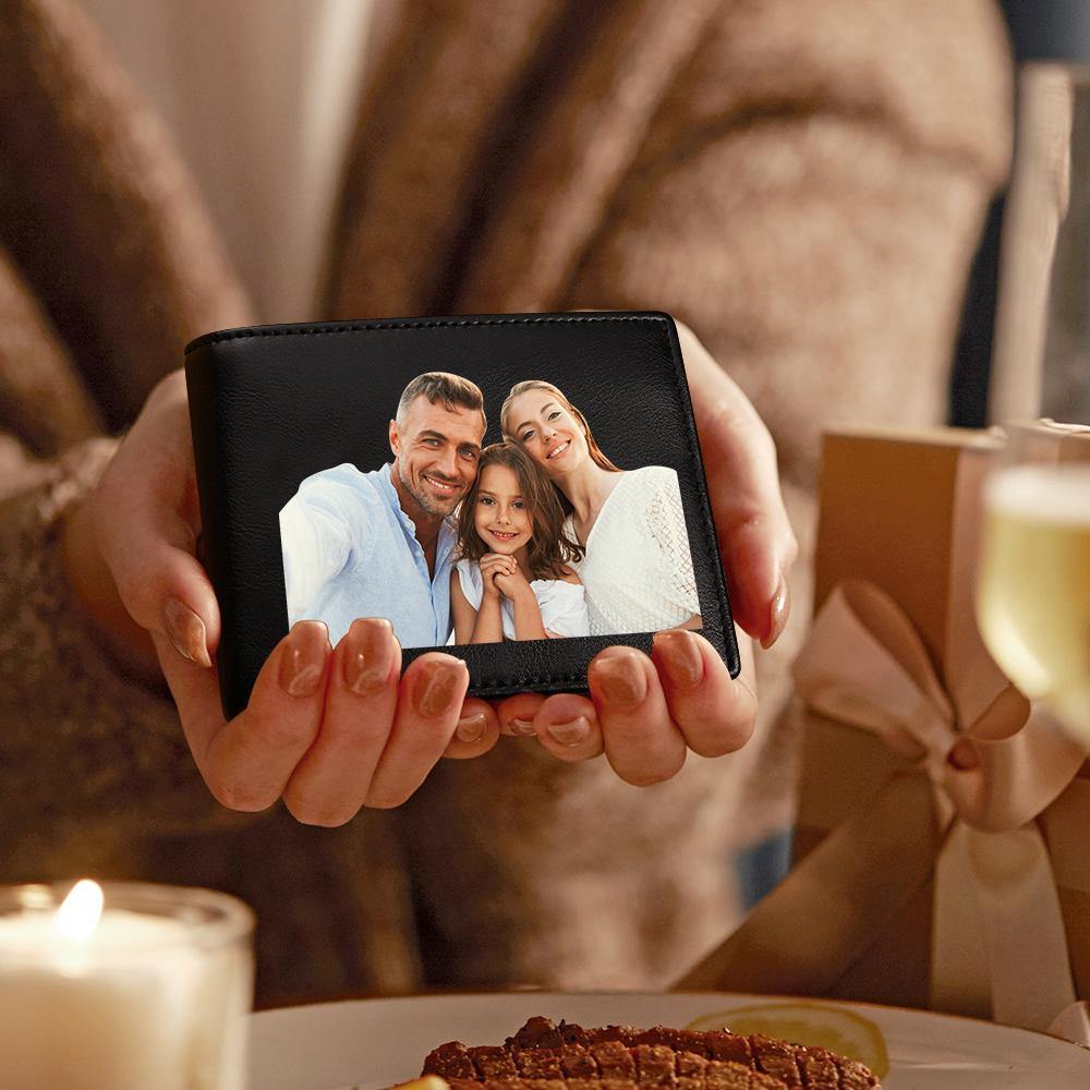 Portafoglio da uomo in pelle personalizzato foto protezione RFID e spazzola antifurto regalo papà