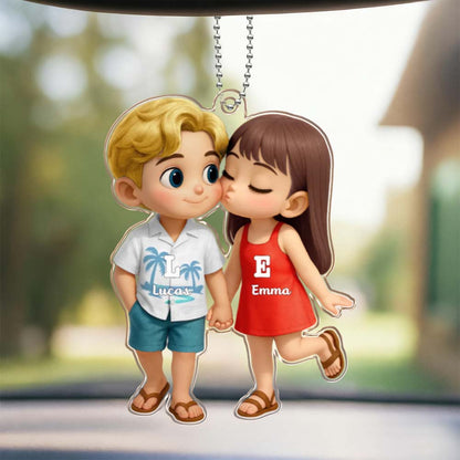 Pendente per Auto Personalizzato in Stile Hawaiiano – Coppia che si Bacia – Regalo di San Valentino per Lui e Lei