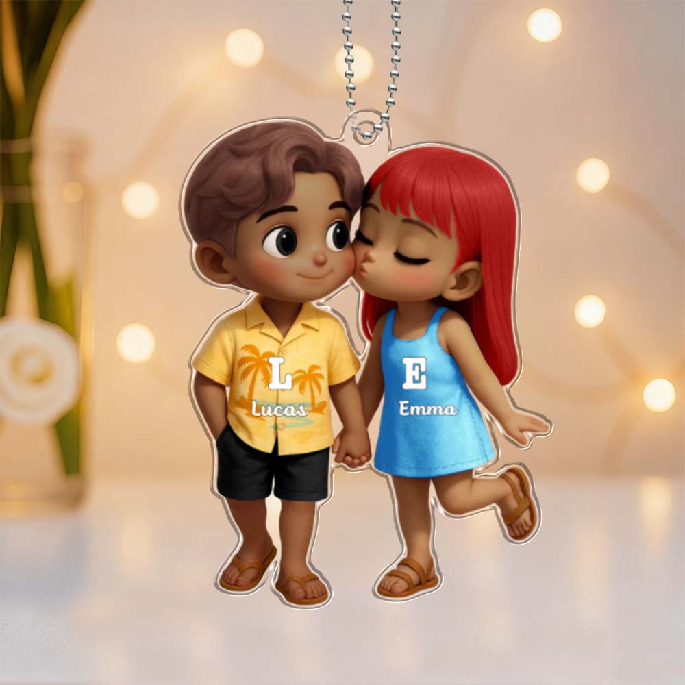 Pendente per Auto Personalizzato in Stile Hawaiiano – Coppia che si Bacia – Regalo di San Valentino per Lui e Lei