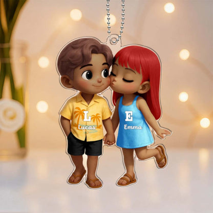 Pendente per Auto Personalizzato in Stile Hawaiiano – Coppia che si Bacia – Regalo di San Valentino per Lui e Lei