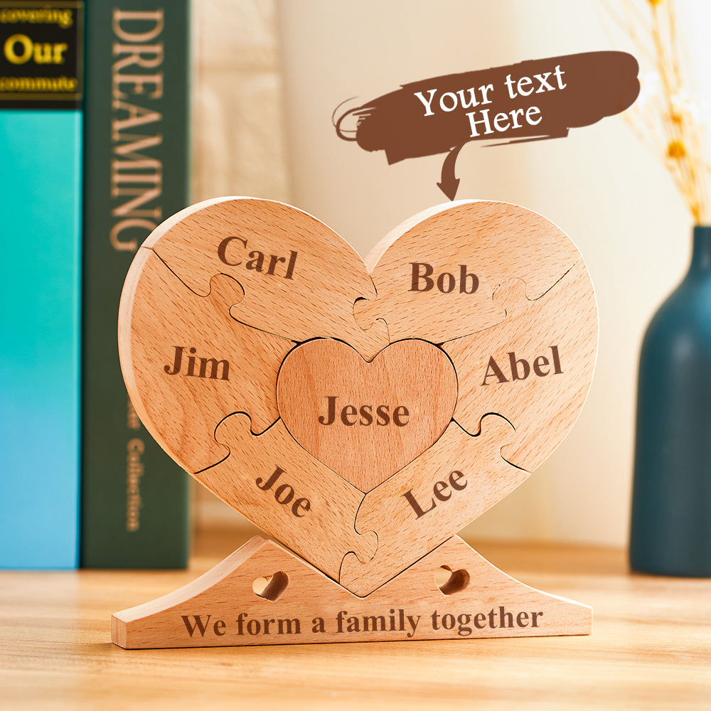 Puzzle a Cuore in Legno Personalizzato con Nomi – Decorazione Famigliare Artigianale e Unica