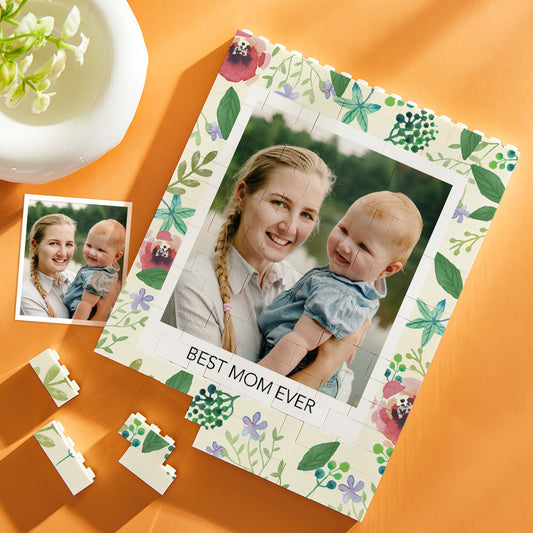 Puzzle di Mattoncini Personalizzato "Best Mom Ever" – Foto su Mattoncini Verticali – Regalo Creativo per la Festa della Mamma
