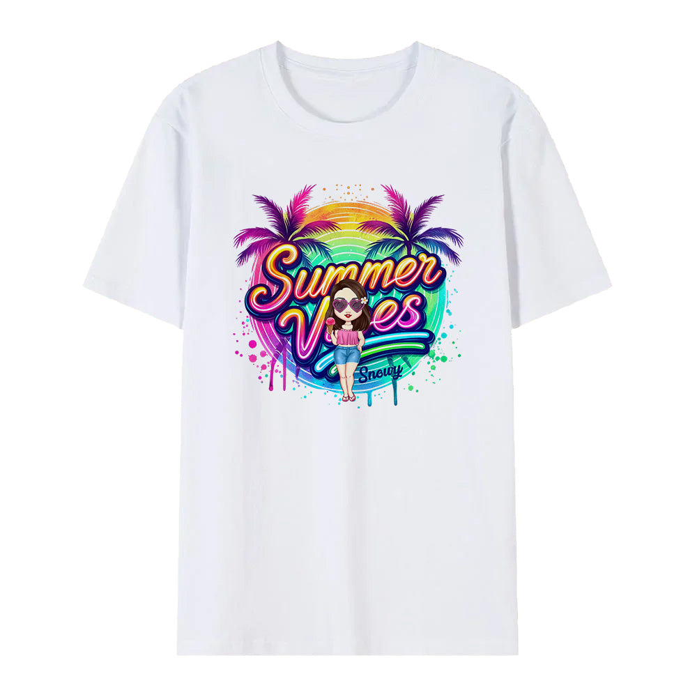 T-shirt Personalizzata Cartoon Summer Vibes con Nome