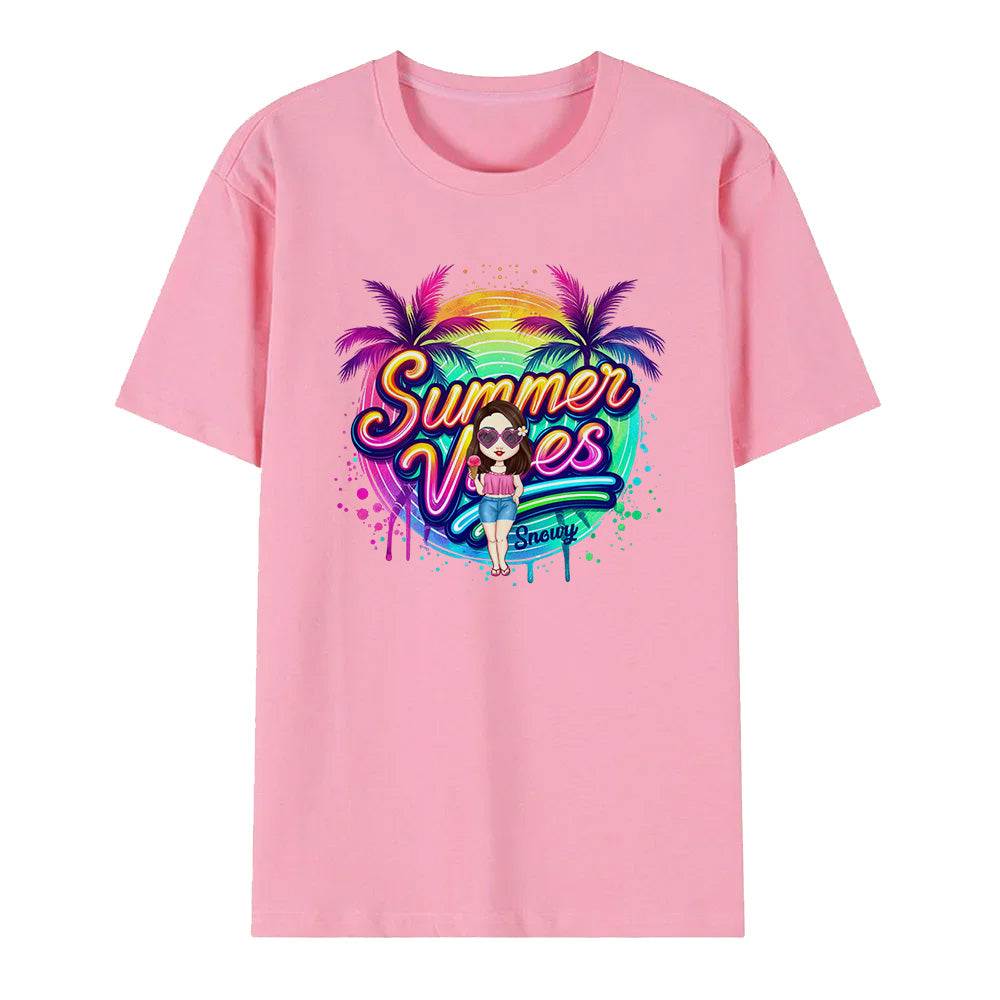 T-shirt Personalizzata Cartoon Summer Vibes con Nome